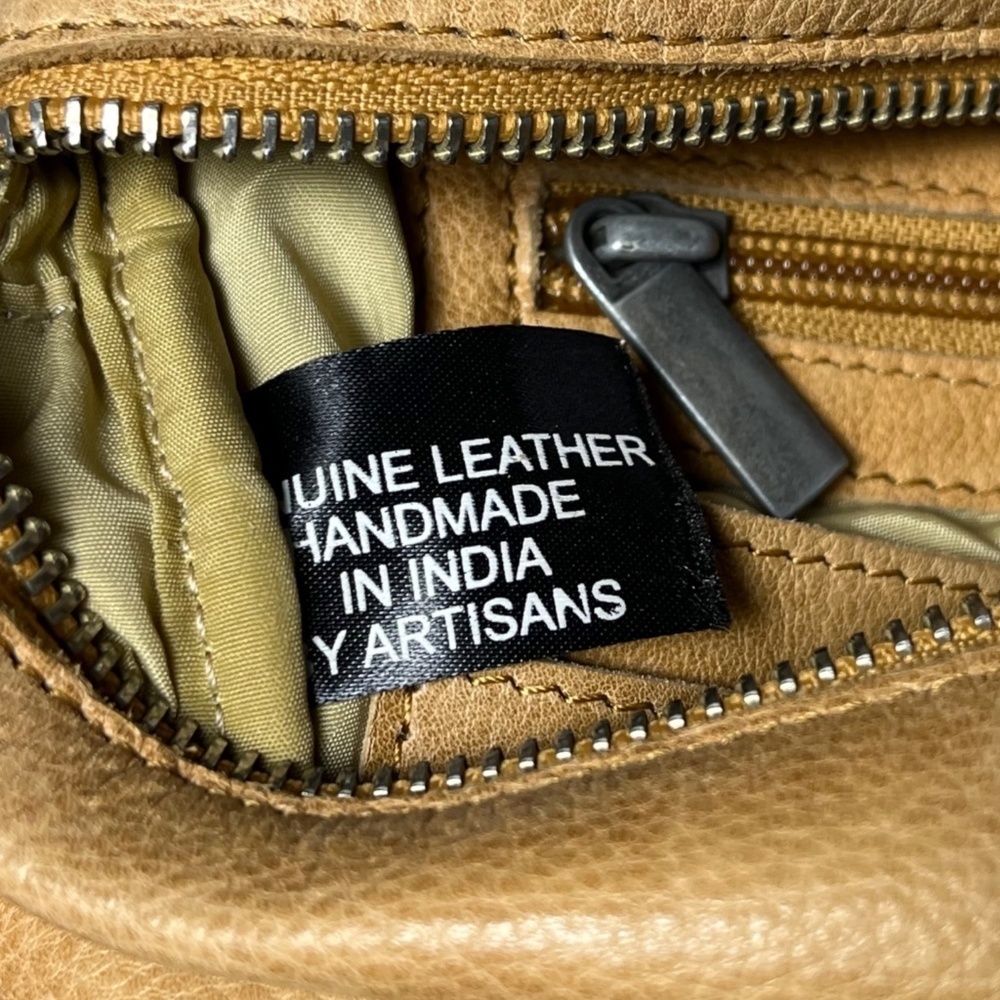 Latico Crossbody Soft Pebbled Leather Tan Removable Strap Handmade in India - Picture 8 of 10